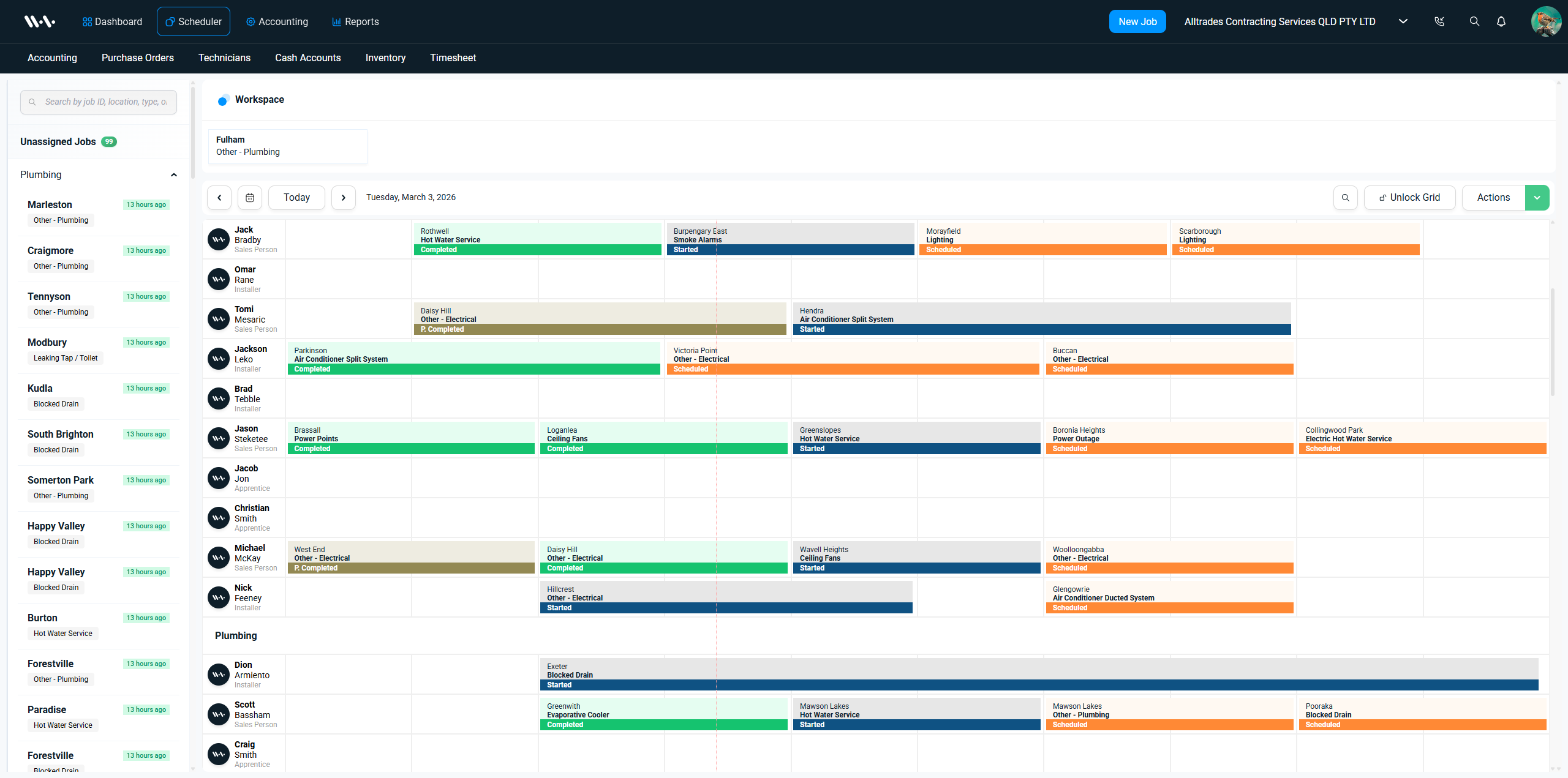 Wurk Box 3D Dimension Schedule — technician routes and job status